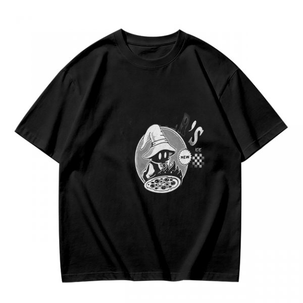 Olive Green T-Shirt With Wizard And Pizza Graphic Print