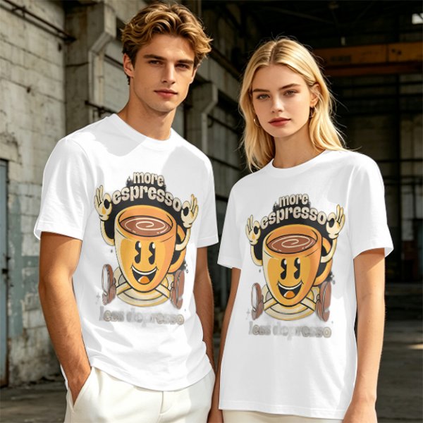 Oversized Olive T-Shirt with Retro Espresso Coffee Mascot Graphic