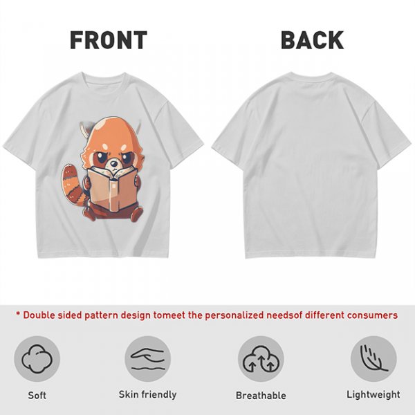Olive T-Shirt with Cute Red Panda Reading Book Graphic