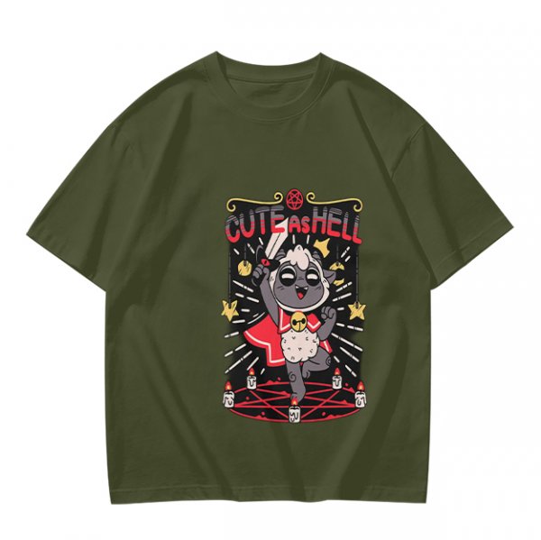 Olive Graphic T-Shirt With Cute As Hell Cult Lamb Print