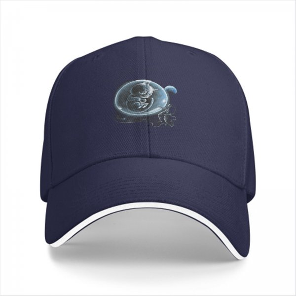 Black Baseball Cap With Cosmic Fetus In Bubble Graphic Design