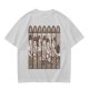 Olive Green T-Shirt with Cartoon Medieval Tavern Scene Print