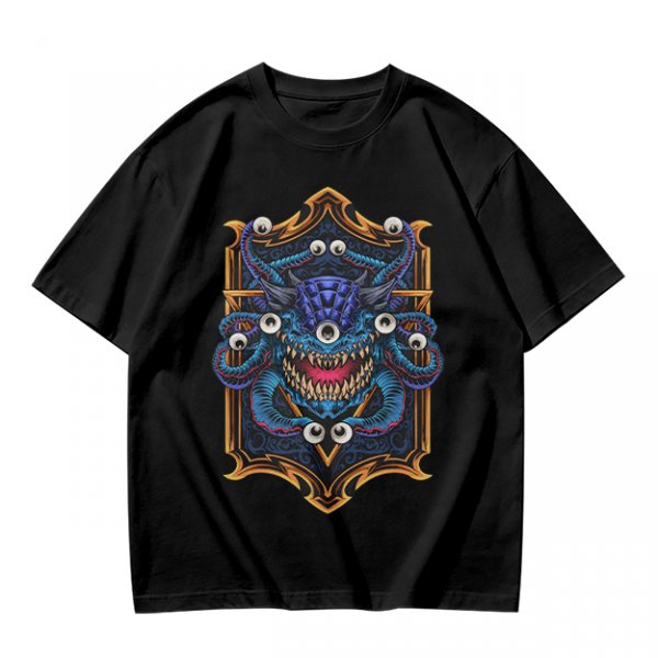 Olive T-Shirt With Fantasy Beholder Monster Graphic Print