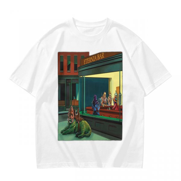 Olive T-Shirt With Surreal Bar Scene Graphic Print