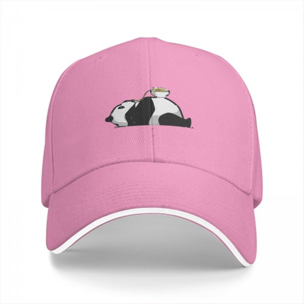 Black Baseball Cap With Lazy Panda Eating Noodle Graphic