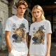 Olive T-shirt with giant cat bus monster and vintage planes graphic