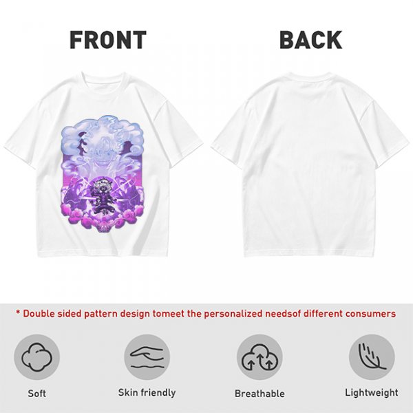 Olive T-shirt with Luffy Gear 5 Sun God Nika Anime Graphic Print