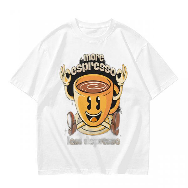 Oversized Olive T-Shirt with Retro Espresso Coffee Mascot Graphic