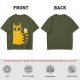 Olive Green T-Shirt With Cute Surprised Yellow Tabby Cat Graphic