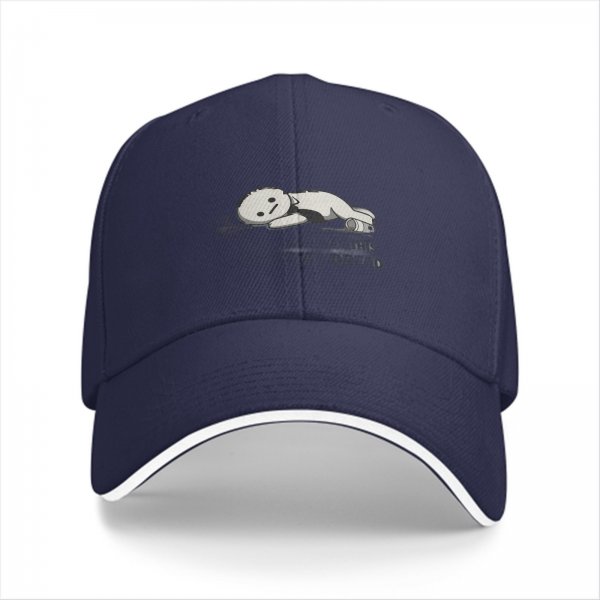 Black Baseball Cap With Tired Lying Cartoon Character Print