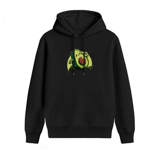Black Hoodie With Cute Running Avocado Graphic Print