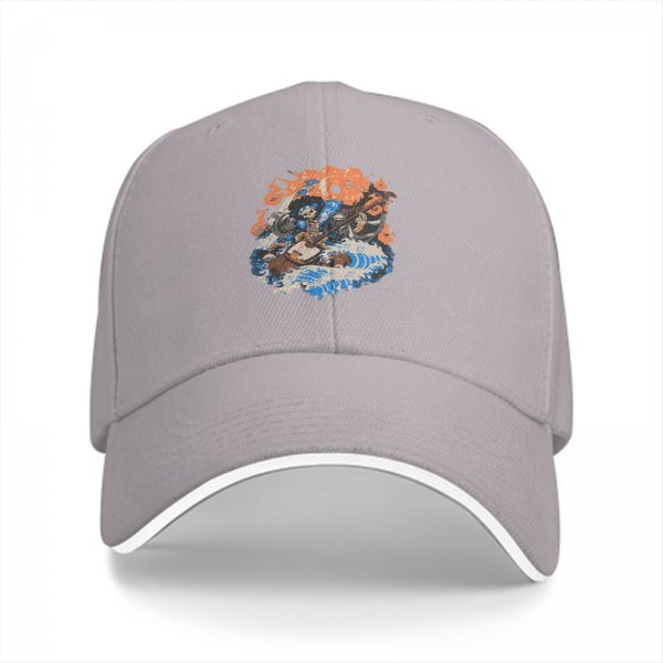 Black Baseball Cap With Skull Musician And Wave Graphic