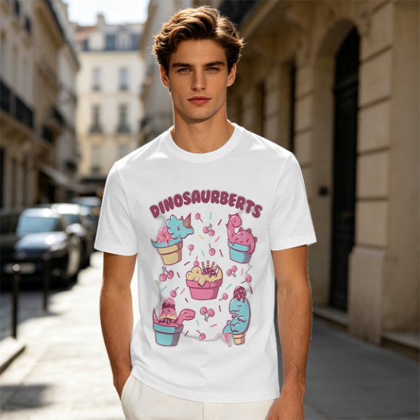 Olive T-Shirt With Cute Dinosaur Ice Cream Graphic Print