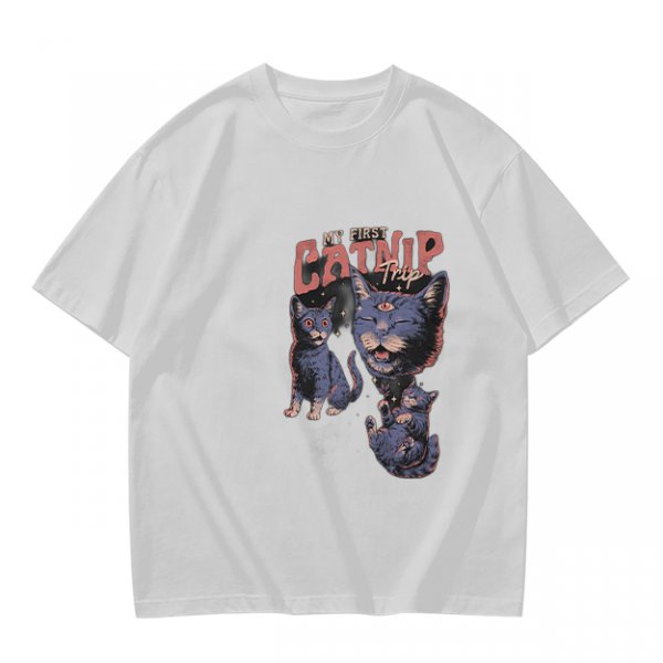 Olive T-Shirt With My First Catnip Trip Psychedelic Cat Print