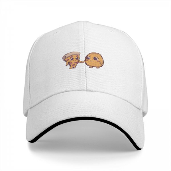 Black baseball cap with cute pizza and potato friends design
