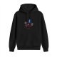 Black hoodie with cartoon blue alien character print