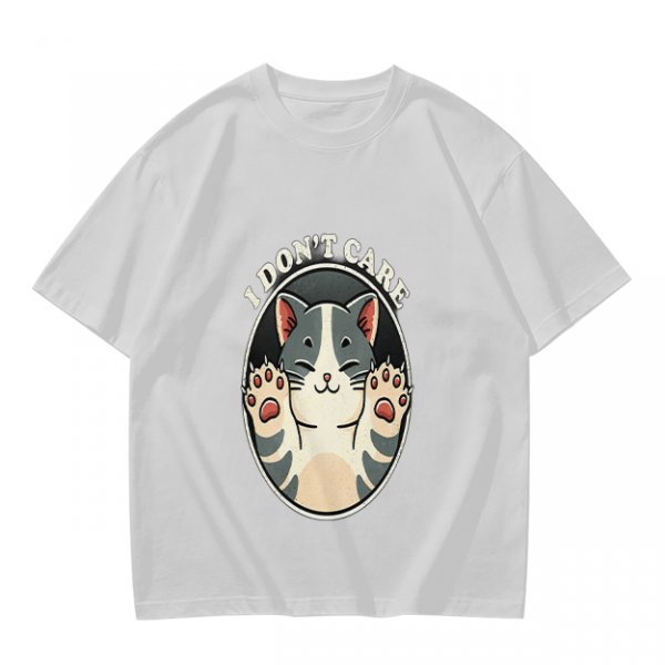 Olive T-shirt with I Don't Care Cat Graphic Print
