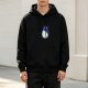 Black hoodie with blue whimsical creature graphic print