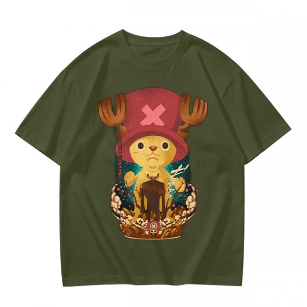 Olive T-shirt with Tony Tony Chopper Graphic Print