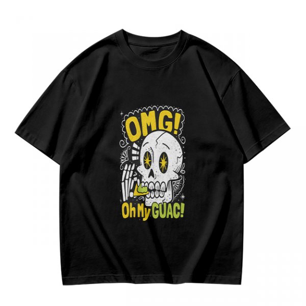 Olive T-Shirt With Funny Skull 'OMG Oh My Guac!' Print