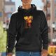 Black hoodie with stylized food-themed graphic print