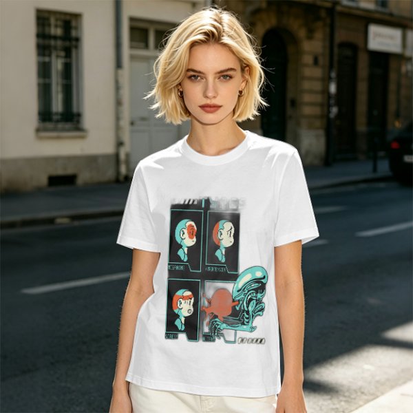 Olive Graphic Tee With Alien Stress Headache Themed Art
