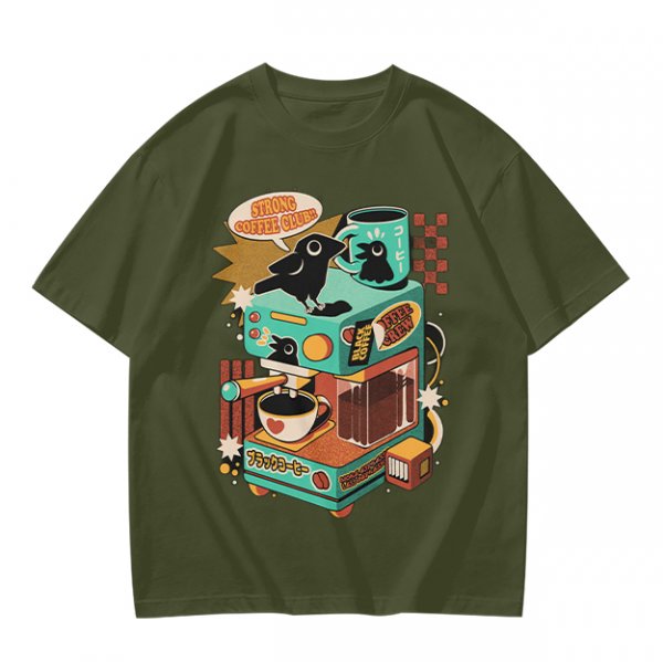 Strong Coffee Club Crow Espresso Machine T-Shirt Art