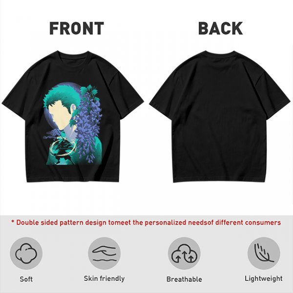 Anime Character Silhouette Wisteria Floral Graphic Olive T-Shirt