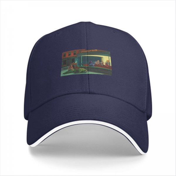 Black Baseball Cap with Night Diner Scene Art Print