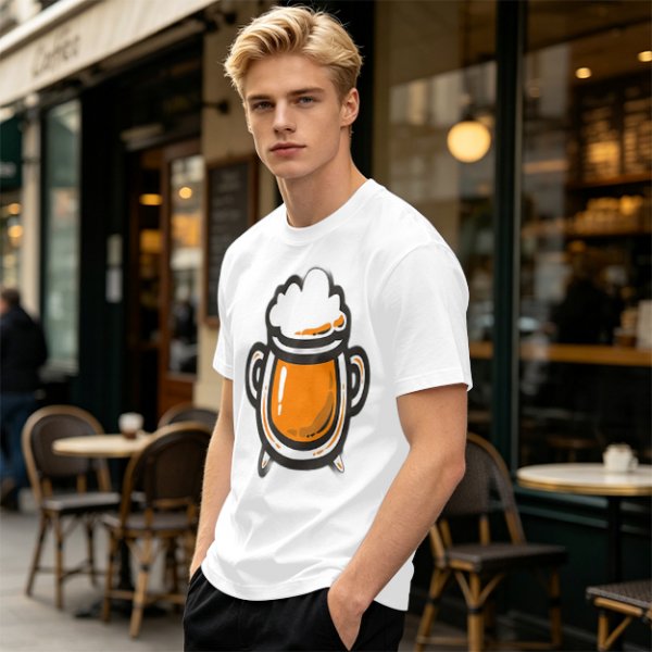 Olive Green T-Shirt With Stylized Beer Mug Graphic Print