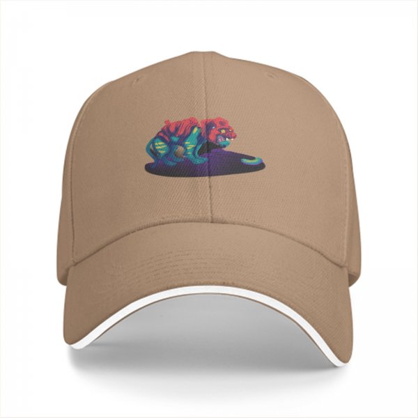 Black Baseball Cap With Psychedelic Colorful Beast Graphic Print
