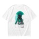 Olive T-Shirt With Glowing Teal Mushroom Creature And Moon Print