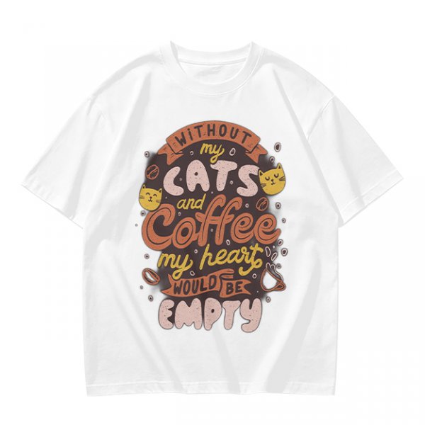 Olive graphic t-shirt with cats and coffee heart quote