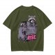 Olive graphic t-shirt with raccoons and 'I Will Rise Eventually' text
