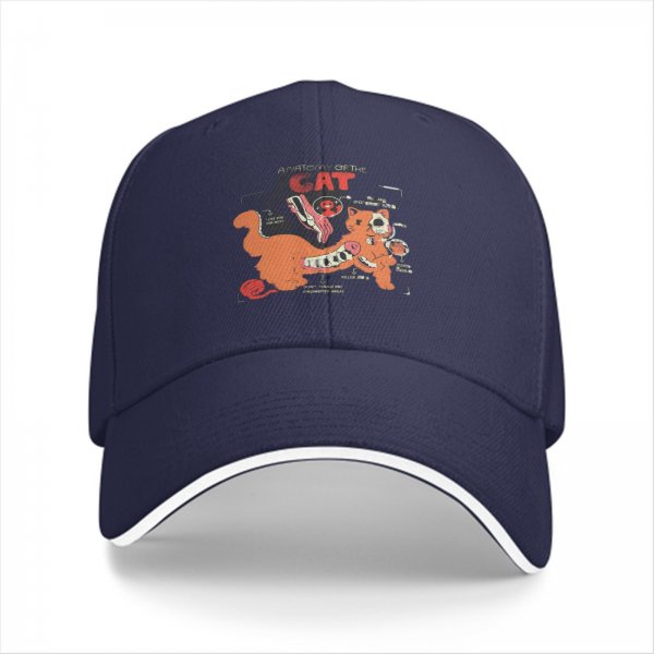 Black Baseball Cap With Funny Anatomy Of The Cat Graphic
