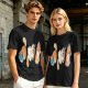 Olive T-Shirt With Playful Orange Cat Illustrations