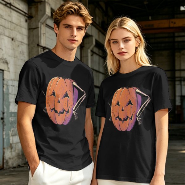 Olive Halloween T-Shirt with Skeleton Arm Jack-o'-Lantern Graphic