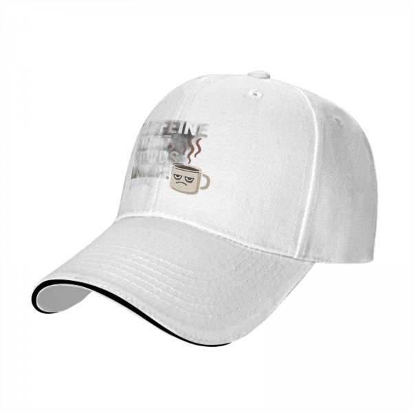 Black baseball cap with grumpy coffee cup graphic design