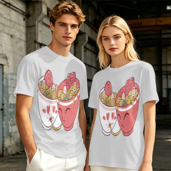 Olive T-Shirt With Cute Ramen Cups In Love Graphic