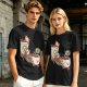 Olive green graphic tee with a sloth relaxing between anthropomorphic coffee mugs