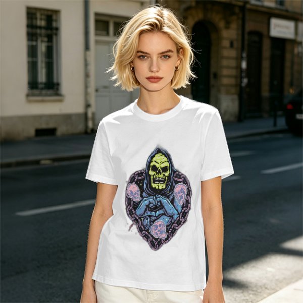 Olive T-Shirt With Grim Reaper Skull And Chain Heart Graphic