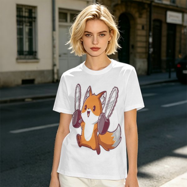Olive T-shirt with a cute chainsaw squirrel graphic