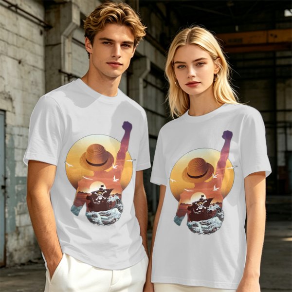 Anime Pirate Adventure Sunset Graphic T-Shirt Design