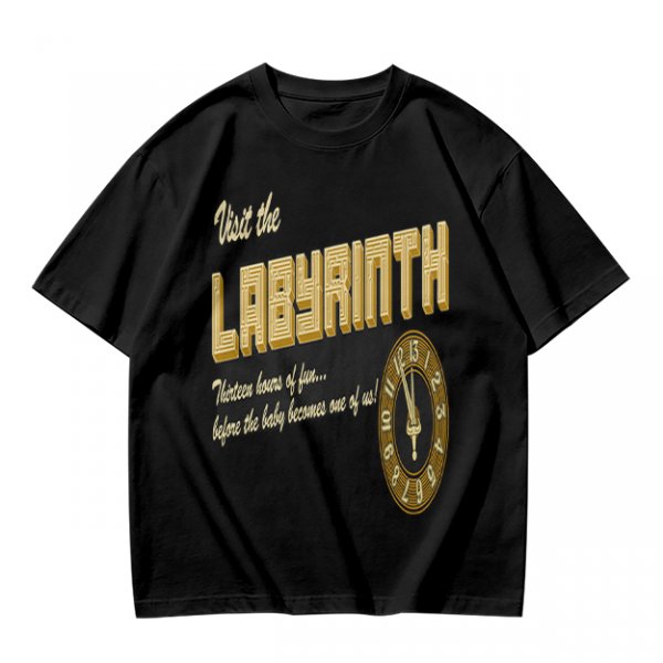 Visit the Labyrinth Themed Graphic Tee with Clock Design