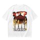 Olive T-Shirt With Anime Characters Crossing Burning Street Print