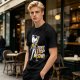 Olive graphic t-shirt with cat Freddie Mercury 'Don't Stop Meow' print