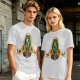 Olive Green T-Shirt With Ornate Golden Frame And Green Wolf Head Print