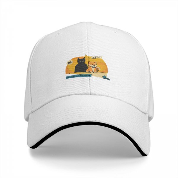 Black Baseball Cap with Cat and Shiba Inu Graphic Print
