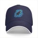 Black Baseball Cap With Playful Black Cat On Blue Abstract Background