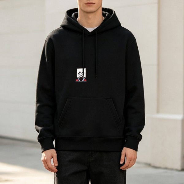 Black Hoodie With Small Panda Graphic On Chest